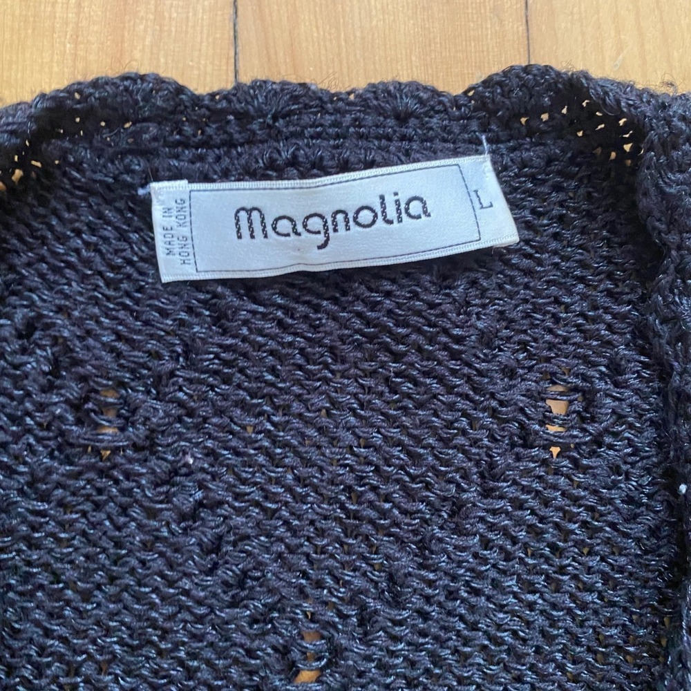 Magnolia Vintage Black Embroidered Beaded Peplum Cardigan Sweater Pearl Button L - Picture 4 of 12